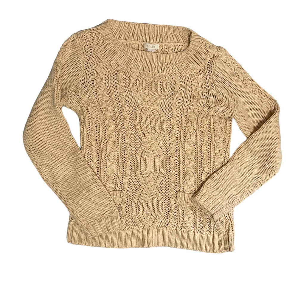 Chicos Size 0 Womens Chunky‎ Cable Knit Sweater Neutral Beige Cotton